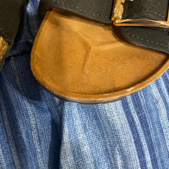Black and Brown Sandals with Gold Buckles - Picture 4 of 4
